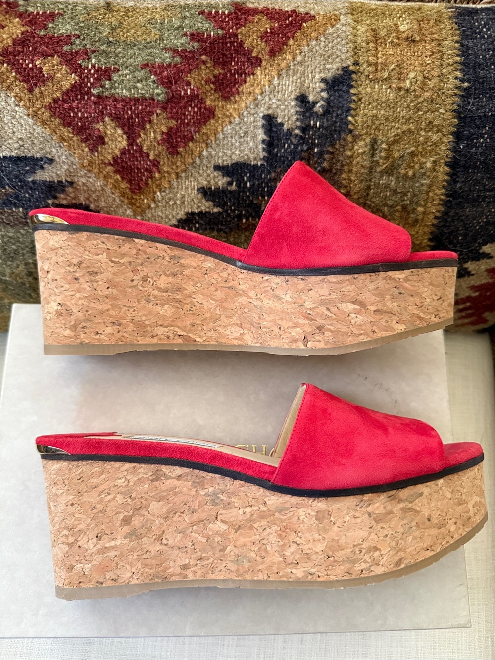 NIB Jimmy Choo Deedee Red Suede Platform Mules Size 39 - Picture 4 of 7